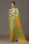 Buy_Two Sisters By Gyans_Green Georgette Tissue Embroidery Ombre Saree With Unstitched Blouse Piece _at_Aza_Fashions