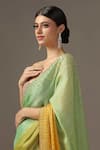 Buy_Two Sisters By Gyans_Green Georgette Tissue Embroidery Ombre Saree With Unstitched Blouse Piece _Online_at_Aza_Fashions