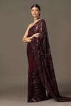 Buy_Two Sisters By Gyans_Maroon Georgette Embroidery Sequin Stripe Saree With Unstitched Blouse Piece _at_Aza_Fashions