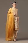 Buy_Two Sisters By Gyans_Beige Kurta And Pant Silk Embroidery Parsi Thread Mandarin Collar Work Set _at_Aza_Fashions