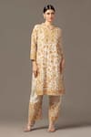 Buy_Two Sisters By Gyans_Beige Kurta And Pant Silk Embroidery Parsi Thread Mandarin Collar Work Set _Online_at_Aza_Fashions