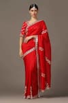 Buy_Two Sisters By Gyans_Red Blouse Silk Embellished Gota Scallop V Neck Patti Border Saree With _at_Aza_Fashions