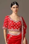 Buy_Two Sisters By Gyans_Red Blouse Silk Embellished Gota Scallop V Neck Patti Border Saree With _Online_at_Aza_Fashions