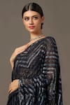 Shop_Two Sisters By Gyans_Black Georgette Embroidery Sequin Chevron Saree With Unstitched Blouse Piece _Online_at_Aza_Fashions