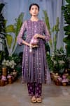 Buy_Baise Gaba_Purple Kurta Chiffon Printed Floral Stripe Round Kalpana And Pant Set _at_Aza_Fashions