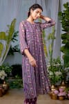 Baise Gaba_Purple Kurta Chiffon Printed Floral Stripe Round Kalpana And Pant Set _at_Aza_Fashions