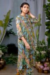 Shop_Baise Gaba_Green Kurta Chiffon Printed Botanical Round Arthy Set _Online_at_Aza_Fashions