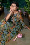 Buy_Baise Gaba_Green Kurta Chiffon Printed Botanical Round Arthy Set _Online