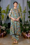 Baise Gaba_Green Chiffon Printed Botanical Round Arthy Kurta _Online_at_Aza_Fashions