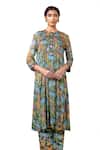 Buy_Baise Gaba_Green Chiffon Printed Botanical Round Arthy Kurta _Online_at_Aza_Fashions