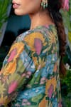 Baise Gaba_Green Chiffon Printed Botanical Round Arthy Kurta _at_Aza_Fashions