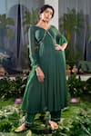 Buy_Baise Gaba_Green Anarkali Chiffon Embroidery Pipe V Aishwarya Gota Sleeve Embellished Set _at_Aza_Fashions