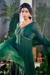 Shop_Baise Gaba_Green Anarkali Chiffon Embroidery Pipe V Aishwarya Gota Sleeve Embellished Set _Online_at_Aza_Fashions