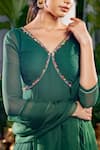 Baise Gaba_Green Chiffon Embroidery Pipe V Neck Aishwarya Gota Sleeve Embellished Anarkali _Online_at_Aza_Fashions