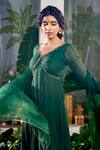 Buy_Baise Gaba_Green Chiffon Embroidery Pipe V Neck Aishwarya Gota Sleeve Embellished Anarkali _Online_at_Aza_Fashions