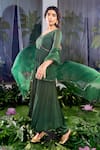 Shop_Baise Gaba_Green Chiffon Embroidery Pipe V Neck Aishwarya Gota Sleeve Embellished Anarkali _Online_at_Aza_Fashions