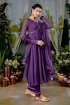 Baise Gaba_Purple Anarkali Chiffon Embroidery Pipe V Neck Nishkha Neckline Set _at_Aza_Fashions