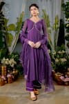 Shop_Baise Gaba_Purple Chiffon Embroidery Pipe V Neck Aishwarya Gota Sleeve Embellished Anarkali _Online_at_Aza_Fashions