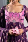 Baise Gaba_Purple Anarkali Chiffon Printed Floral Butti Cutwork Jinal Set _at_Aza_Fashions