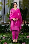 Baise Gaba_Pink Crepe Embroidery Sequin V Neck Anamika Bead Yoke Kurta Set _Online_at_Aza_Fashions