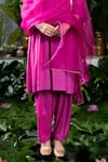 Buy_Baise Gaba_Pink Crepe Embroidery Sequin V Neck Anamika Bead Yoke Kurta Set _Online_at_Aza_Fashions