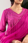 Shop_Baise Gaba_Pink Crepe Embroidery Sequin V Neck Anamika Bead Yoke Kurta Set _Online_at_Aza_Fashions