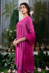 Baise Gaba_Pink Crepe Embroidery Sequin V Neck Anamika Bead Yoke Kurta Set _at_Aza_Fashions