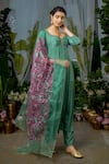 Buy_Baise Gaba_Green Crepe Embroidery Sequin Sweetheart Neck Radhika Bead Yoke Anarkali Set _at_Aza_Fashions