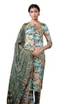 Buy_Baise Gaba_Green Modal Satin Print Bahar Round Neck Lakshmi Kurta Pant Set _Online_at_Aza_Fashions