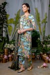 Shop_Baise Gaba_Green Modal Satin Print Bahar Round Neck Lakshmi Kurta Pant Set _Online_at_Aza_Fashions