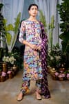 Buy_Baise Gaba_Purple Modal Satin Print Mor Bagh Round Neck Saraswati Kurta Pant Set _at_Aza_Fashions