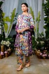 Shop_Baise Gaba_Purple Modal Satin Print Mor Bagh Round Neck Saraswati Kurta Pant Set _Online_at_Aza_Fashions