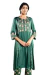 Buy_Baise Gaba_Green Satin Silk Print Padma U Neck Nikita Booti Yoke Kurta With Pant _Online_at_Aza_Fashions