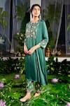 Shop_Baise Gaba_Green Satin Silk Print Padma U Neck Nikita Booti Yoke Kurta With Pant _Online_at_Aza_Fashions