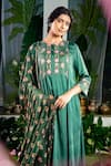 Shop_Baise Gaba_Green Satin Silk Print Padma U Neck Nikita Booti Yoke Kurta With Pant 