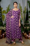 Buy_Baise Gaba_Purple Georgette Print Petunia Bloom Sweetheart Neck Keerthi Anarkali Set _at_Aza_Fashions