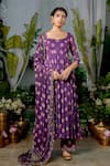 Baise Gaba_Purple Georgette Print Petunia Bloom Sweetheart Neck Keerthi Anarkali Set _Online_at_Aza_Fashions