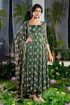 Buy_Baise Gaba_Green Georgette Print Carnation Bloom Sweetheart Neck Anshika Anarkali Set _at_Aza_Fashions