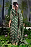 Shop_Baise Gaba_Green Georgette Print Carnation Bloom Sweetheart Neck Anshika Anarkali Set _at_Aza_Fashions