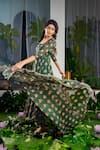 Buy_Baise Gaba_Green Georgette Print Carnation Bloom Sweetheart Neck Anshika Anarkali Set 