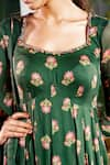 Baise Gaba_Green Georgette Print Carnation Bloom Sweetheart Neck Anshika Anarkali Set _Online