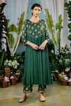 Buy_Baise Gaba_Green Georgette Print Glory Bloom V Neck Revathi Gathered Kurta Set _at_Aza_Fashions