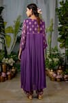 Shop_Baise Gaba_Purple Georgette Print Wildflora V Neck Sugandhi Bloom Gathered Kurta Set _at_Aza_Fashions