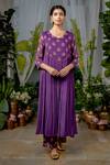 Baise Gaba_Purple Georgette Print Wildflora V Neck Sugandhi Bloom Gathered Kurta Set _at_Aza_Fashions