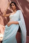 Chamee and Palak_Green Georgette Embroidered Beads Square Ines Pre-draped Saree With Blouse _at_Aza_Fashions