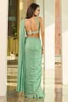 Chamee and Palak_Green Georgette Embroidered Sequin Square Nina Pre-draped Saree With Blouse _Online_at_Aza_Fashions