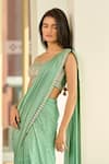 Buy_Chamee and Palak_Green Georgette Embroidered Sequin Square Nina Pre-draped Saree With Blouse _Online_at_Aza_Fashions