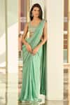 Shop_Chamee and Palak_Green Georgette Embroidered Sequin Square Nina Pre-draped Saree With Blouse _Online_at_Aza_Fashions