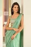 Shop_Chamee and Palak_Green Georgette Embroidered Sequin Square Nina Pre-draped Saree With Blouse _at_Aza_Fashions