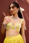 Shop_Chamee and Palak_Yellow Jamewar Embroidered Beads Leaf Roma Rushed Lehenga Set _at_Aza_Fashions